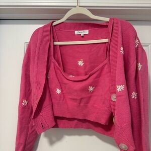 Emory Park Pink Floral Cardigan Sweater Set